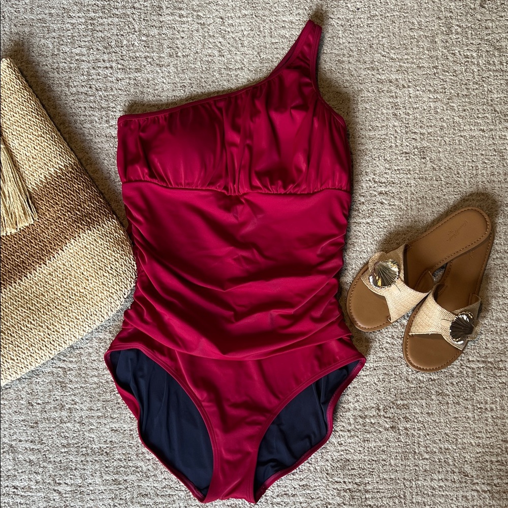 Boden One-Shoulder Burgundy Swimsuit